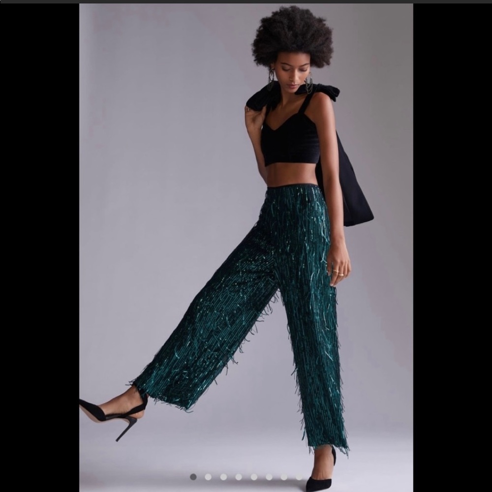 Maeve Fringed Sequined Wide-Leg Pants
